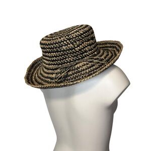 SCALA GAL Chic Straw Hat Bow Brimmed Black Tan